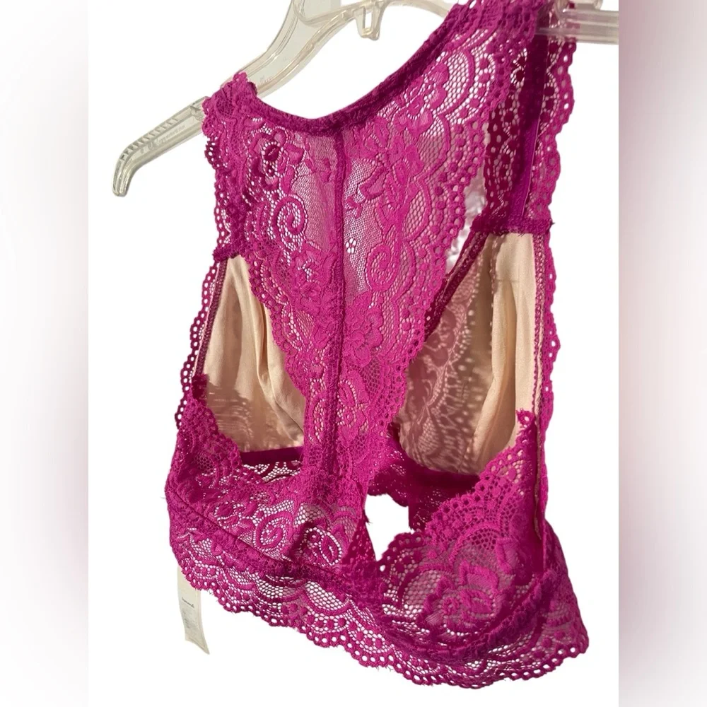 Francesca's Lace Racerback Bralette Hot Pink Size Small - Picture 2 of 7